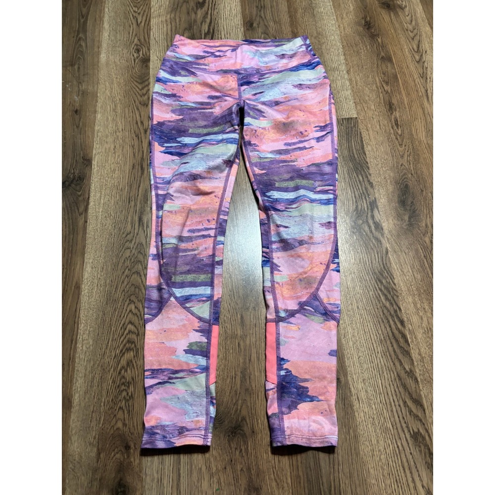 All in Motion Pants Women Size L Pink Yoga Leggings Abstract Print Criss Cross